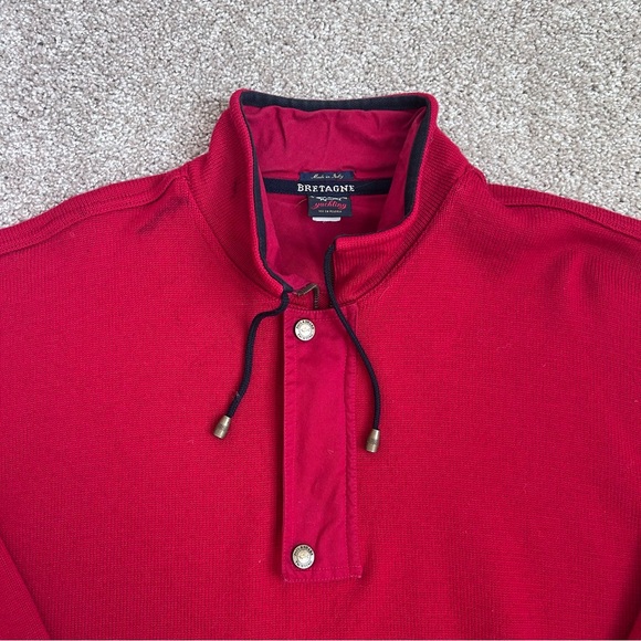 Paul & Shark Yachting Bretagne Red 100% Wool Quarter Zip Sweater Italy Mens XL - Picture 2 of 8